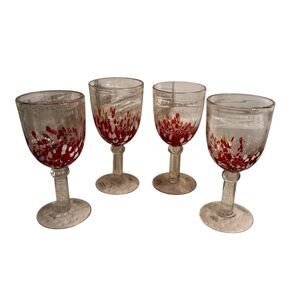 4 Home Studio Jolly Confetti W/ Red & White Splatter Confetti Glass Wine Goblets